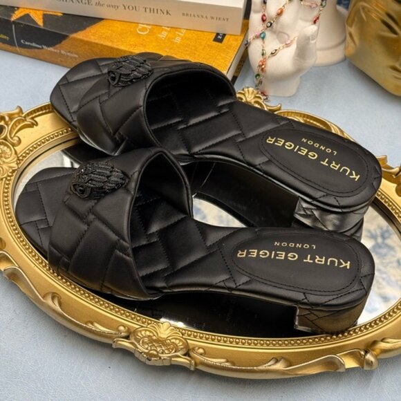 🆕 KURT GEIGER LONDON 🧿 NWOB Black Kensington Quilted Block Heel Sandal, Sz37 7 - Picture 11 of 15
